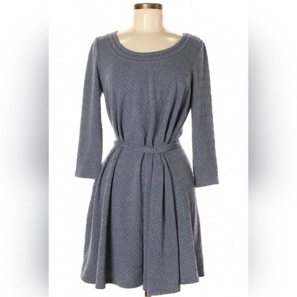 Anthropologie Lilka Pockets Blue Gray Belted Dress Business Casual Work Boho